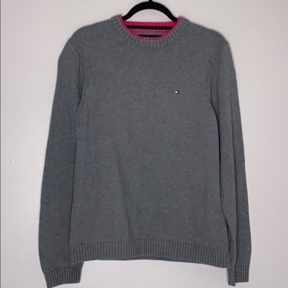 Tommy Hilfiger Thick Cotton grey Crewneck mock layer sweater medium pullover